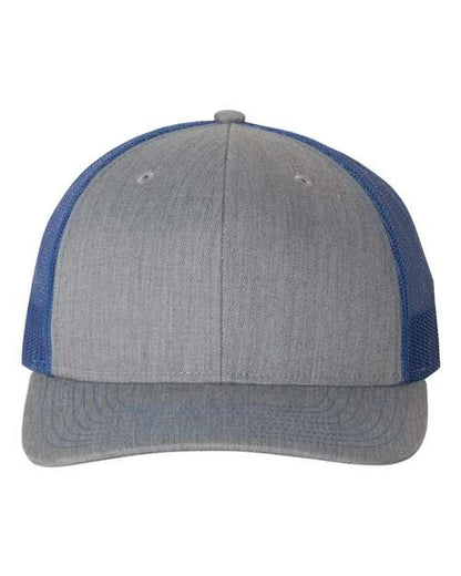 Richardson Snapback Trucker Cap 112 Heather Grey/ Royal Custom Embroidered Business Logo