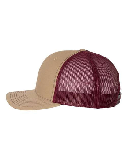 Richardson Snapback Trucker Cap 112 Khaki/ Burgundy Custom Embroidered Business Logo