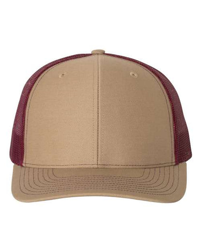 Richardson Snapback Trucker Cap 112 Khaki/ Burgundy Custom Embroidered Business Logo