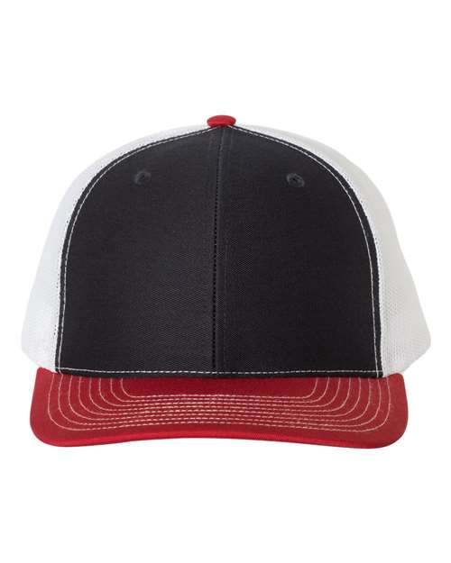 Richardson Snapback Trucker Cap 112 Navy/ White/ Red Custom Embroidered Business Logo