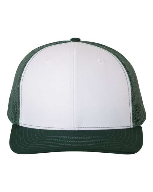 Richardson Snapback Trucker Cap 112 White/ Dark Green Custom Embroidered Business Logo