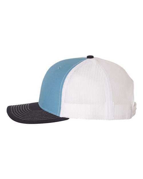 Richardson Snapback Trucker Cap 112 Columbia Blue/ White/ Navy Custom Embroidered Business Logo