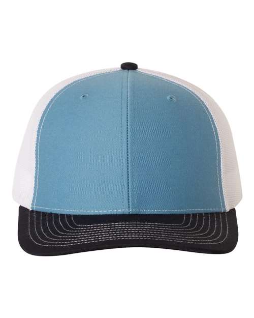 Richardson Snapback Trucker Cap 112 Columbia Blue/ White/ Navy Custom Embroidered Business Logo