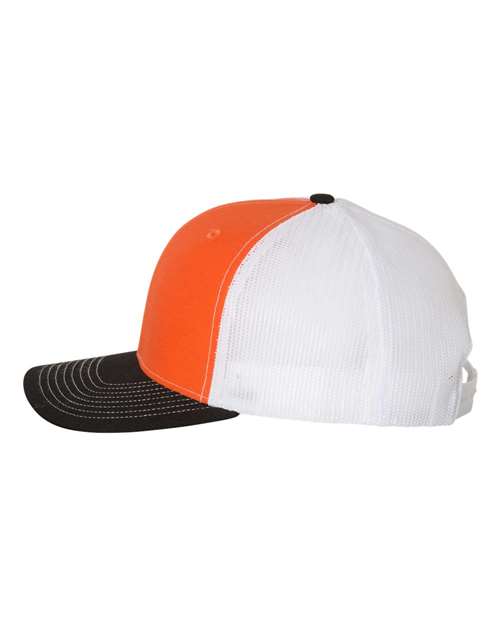 Richardson Snapback Trucker Cap 112 Orange/ White/ Black Custom Embroidered Business Logo