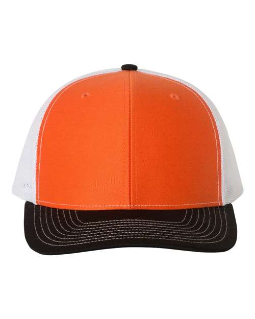 Richardson Snapback Trucker Cap 112 Orange/ White/ Black Custom Embroidered Business Logo