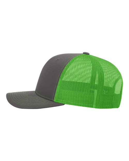 Richardson Snapback Trucker Cap 112 Charcoal/ Neon Green Custom Embroidered Business Logo