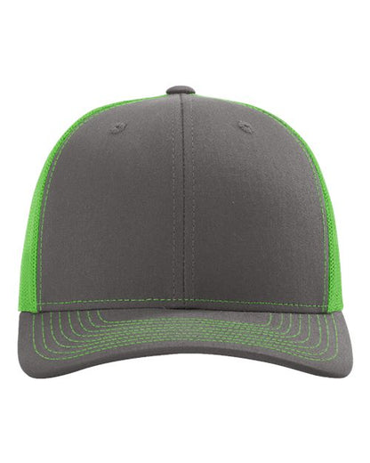 Richardson Snapback Trucker Cap 112 Charcoal/ Neon Green Custom Embroidered Business Logo