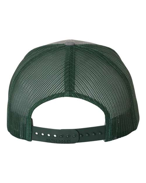 Richardson Snapback Trucker Cap 112 Heather Grey/ Dark Green Custom Embroidered Business Logo