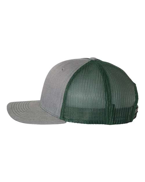 Richardson Snapback Trucker Cap 112 Heather Grey/ Dark Green Custom Embroidered Business Logo