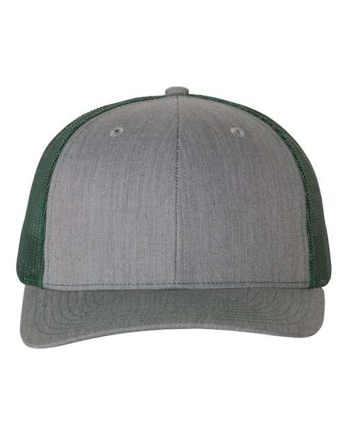 Richardson Snapback Trucker Cap 112 Heather Grey/ Dark Green Custom Embroidered Business Logo