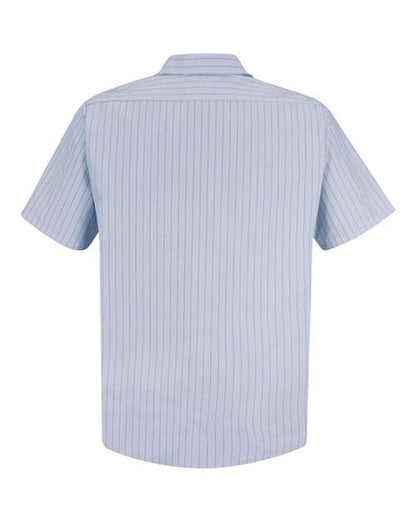 Custom EmbroideredRed Kap Men's Premium Short Sleeve Work Shirt 1515 Light Blue/ Navy Stripe
