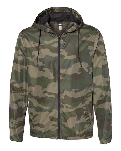 Independent Trading Co. Lightweight Windbreaker Full-Zip Jacket EXP54LWZ Forest Camo Custom Embroidered Business Logo