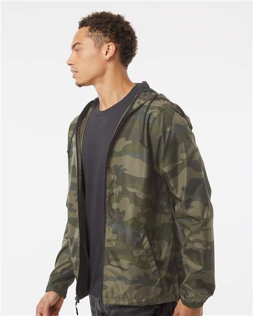 Independent Trading Co. Lightweight Windbreaker Full-Zip Jacket EXP54LWZ Forest Camo Custom Embroidered Business Logo