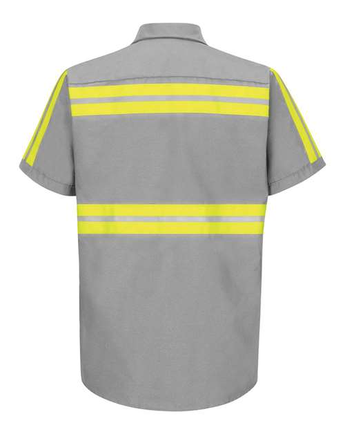 Custom EmbroideredRed Kap Men's Tall Enhanced Visibility Industrial Work Shirt 6150 Light Grey/ Yellow Trim