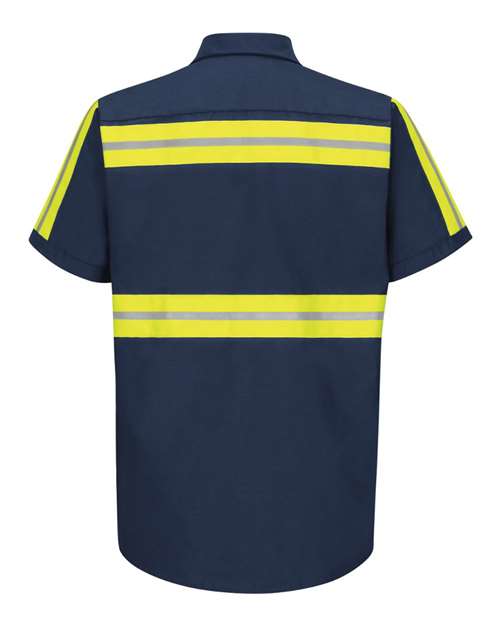 Custom EmbroideredRed Kap Men's Tall Enhanced Visibility Industrial Work Shirt 6150 Navy/ Yellow Trim