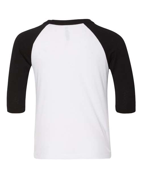 BELLA + CANVAS Three-Quarter Sleeve Baseball Tee 3200 White/ True Royal Custom Embroidered Business Logo
