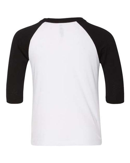 BELLA + CANVAS Three-Quarter Sleeve Baseball Tee 3200 White/ True Royal Custom Embroidered Business Logo