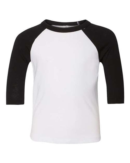 BELLA + CANVAS Three-Quarter Sleeve Baseball Tee 3200 White/ True Royal Custom Embroidered Business Logo