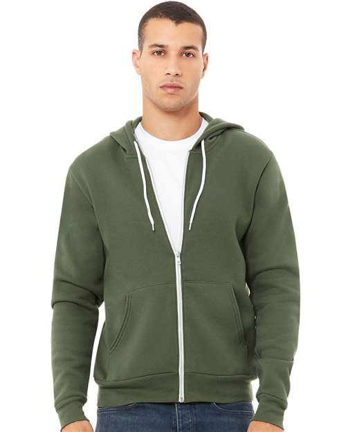 Custom Embroidered  BELLA + CANVAS Sponge Fleece Full-Zip Hoodie 3739 Military Green