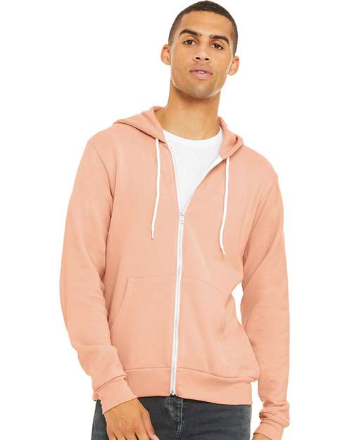 Custom Embroidered  BELLA + CANVAS Sponge Fleece Full-Zip Hoodie 3739 Peach