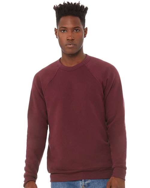Custom Embroidered  BELLA + CANVAS Sponge Fleece Raglan Crewneck Sweatshirt 3901 Maroon