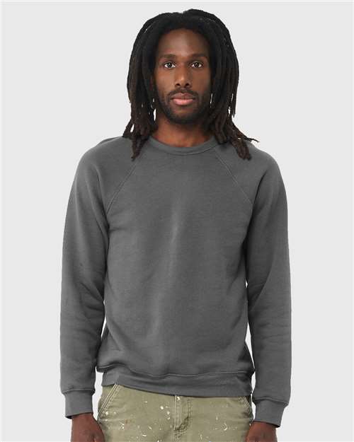 Custom Embroidered  BELLA + CANVAS Sponge Fleece Raglan Crewneck Sweatshirt 3901 Asphalt