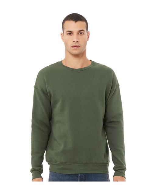 Custom Embroidered  BELLA + CANVAS Sponge Fleece Drop Shoulder Crewneck Sweatshirt 3945 Military Green