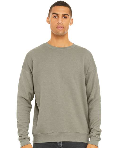 Custom Embroidered  BELLA + CANVAS Sponge Fleece Drop Shoulder Crewneck Sweatshirt 3945 Heather Stone