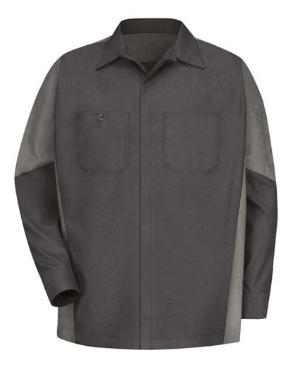 Custom EmbroideredRed Kap Men's Tall Long Sleeve Automotive Crew Shirt 6199 Charcoal/ Grey
