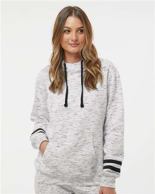Custom Embroidered  J. America Women’s Mélange Fleece Striped-Sleeve Hooded Sweatshirt 8674  