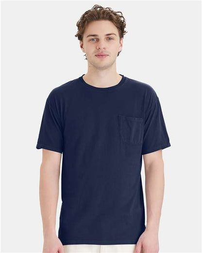 Custom Embroidered  ComfortWash by Hanes Garment-Dyed Pocket T-Shirt GDH150 Navy