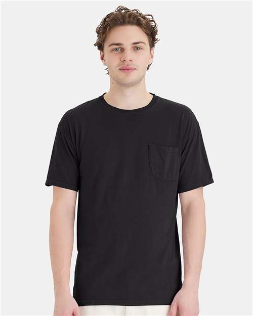Custom Embroidered  ComfortWash by Hanes Garment-Dyed Pocket T-Shirt GDH150 Black