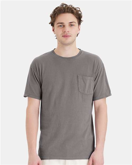 Custom Embroidered  ComfortWash by Hanes Garment-Dyed Pocket T-Shirt GDH150 Concrete Grey