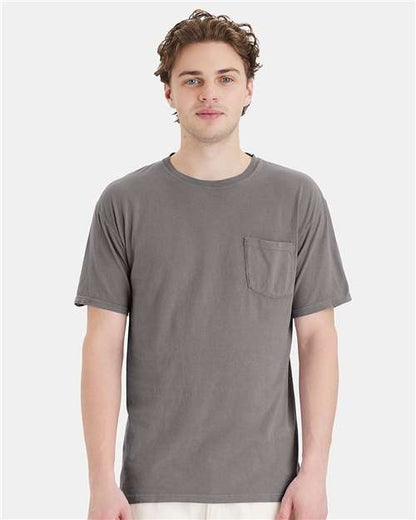 Custom Embroidered  ComfortWash by Hanes Garment-Dyed Pocket T-Shirt GDH150 Concrete Grey