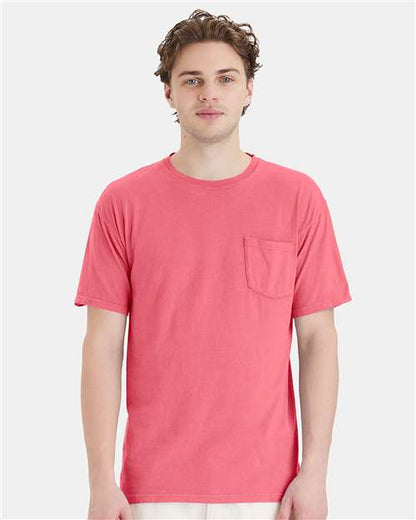 Custom Embroidered  ComfortWash by Hanes Garment-Dyed Pocket T-Shirt GDH150 Coral Craze