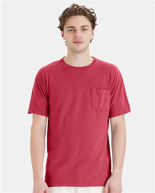 Custom Embroidered  ComfortWash by Hanes Garment-Dyed Pocket T-Shirt GDH150 Crimson Fall