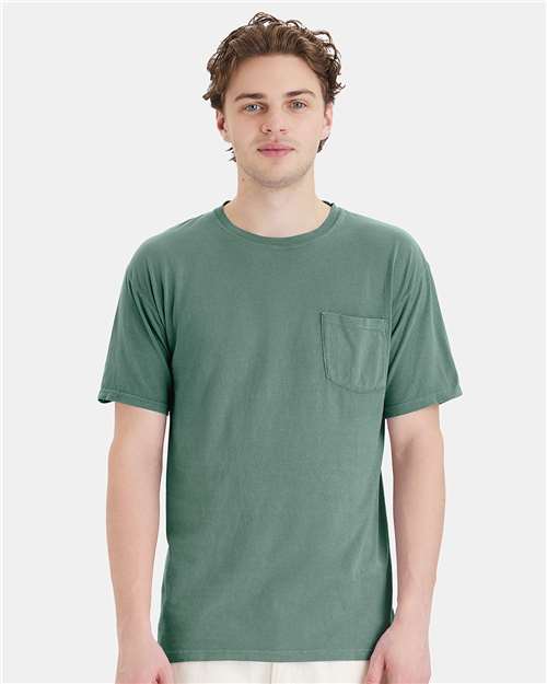 Custom Embroidered  ComfortWash by Hanes Garment-Dyed Pocket T-Shirt GDH150 Cypress Green