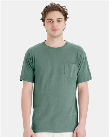 Custom Embroidered  ComfortWash by Hanes Garment-Dyed Pocket T-Shirt GDH150 Cypress Green