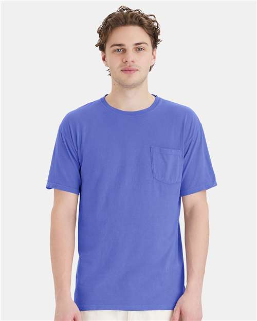 Custom Embroidered  ComfortWash by Hanes Garment-Dyed Pocket T-Shirt GDH150 Deep Forte Blue