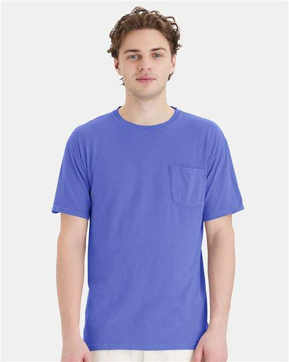 Custom Embroidered  ComfortWash by Hanes Garment-Dyed Pocket T-Shirt GDH150 Deep Forte Blue