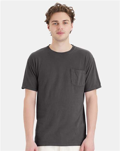 Custom Embroidered  ComfortWash by Hanes Garment-Dyed Pocket T-Shirt GDH150 New Railroad Grey