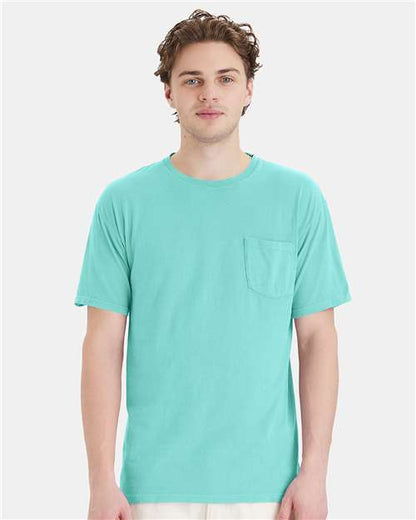 Custom Embroidered  ComfortWash by Hanes Garment-Dyed Pocket T-Shirt GDH150 Mint