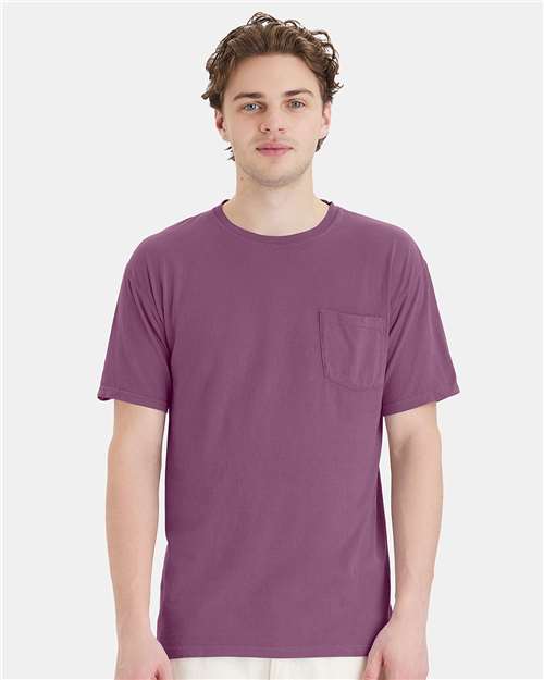 Custom Embroidered  ComfortWash by Hanes Garment-Dyed Pocket T-Shirt GDH150 Purple Plum Raisin