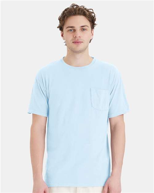 Custom Embroidered  ComfortWash by Hanes Garment-Dyed Pocket T-Shirt GDH150 Soothing Blue