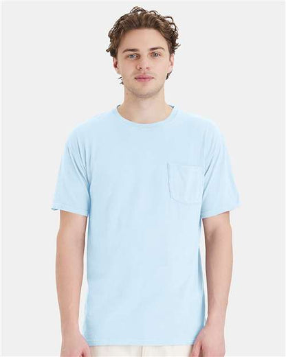Custom Embroidered  ComfortWash by Hanes Garment-Dyed Pocket T-Shirt GDH150 Soothing Blue