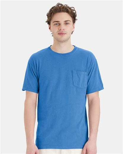Custom Embroidered  ComfortWash by Hanes Garment-Dyed Pocket T-Shirt GDH150 Summer Sky Blue