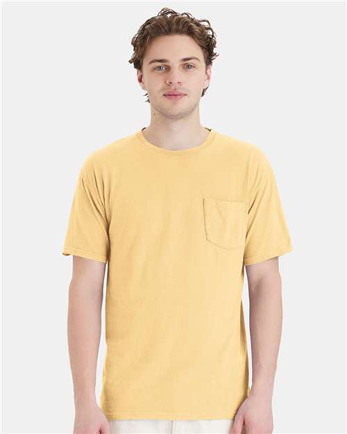 Custom Embroidered  ComfortWash by Hanes Garment-Dyed Pocket T-Shirt GDH150 Summer Squash Yellow