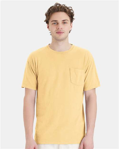 Custom Embroidered  ComfortWash by Hanes Garment-Dyed Pocket T-Shirt GDH150 Summer Squash Yellow