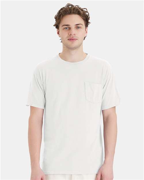 Custom Embroidered  ComfortWash by Hanes Garment-Dyed Pocket T-Shirt GDH150 White