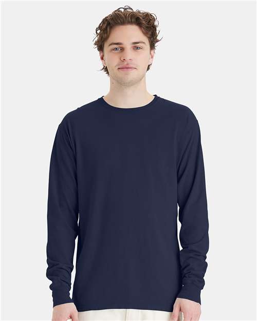 Custom Embroidered  ComfortWash by Hanes Garment-Dyed Long Sleeve T-Shirt GDH200 Navy